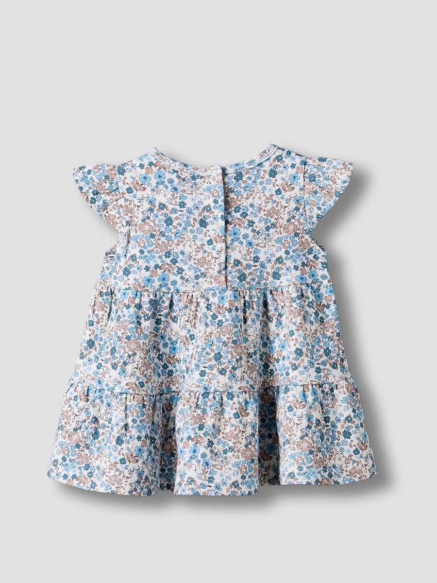 Round Neck Short Sleeves Knee Length Dress with Floral Print