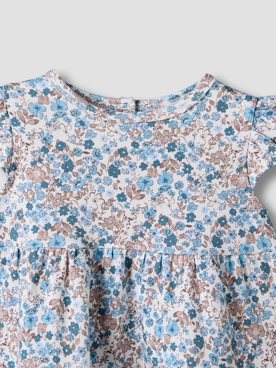 Round Neck Short Sleeves Knee Length Dress with Floral Print