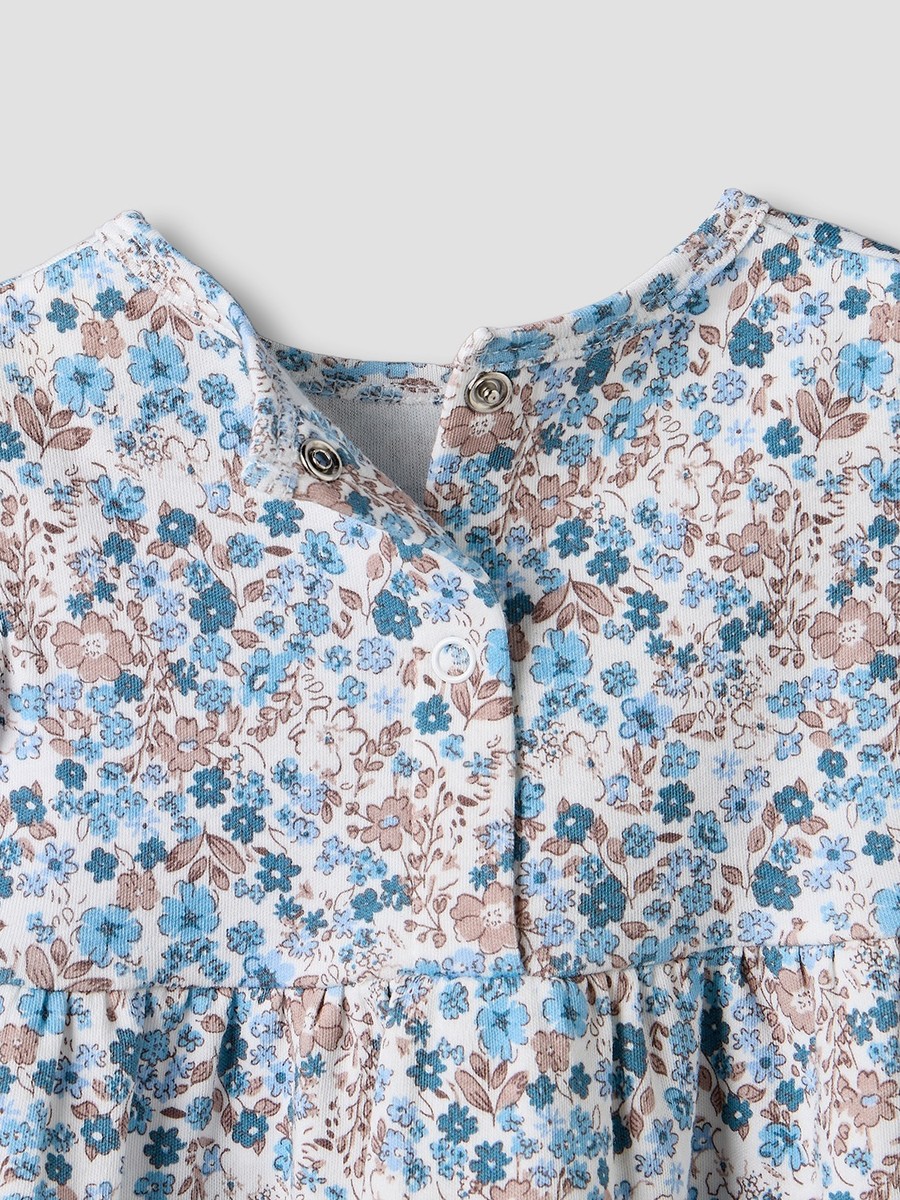 Round Neck Short Sleeves Knee Length Dress with Floral Print