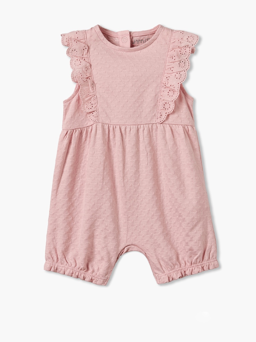Baby Girl Pink Cotton Ruffle Romper Set