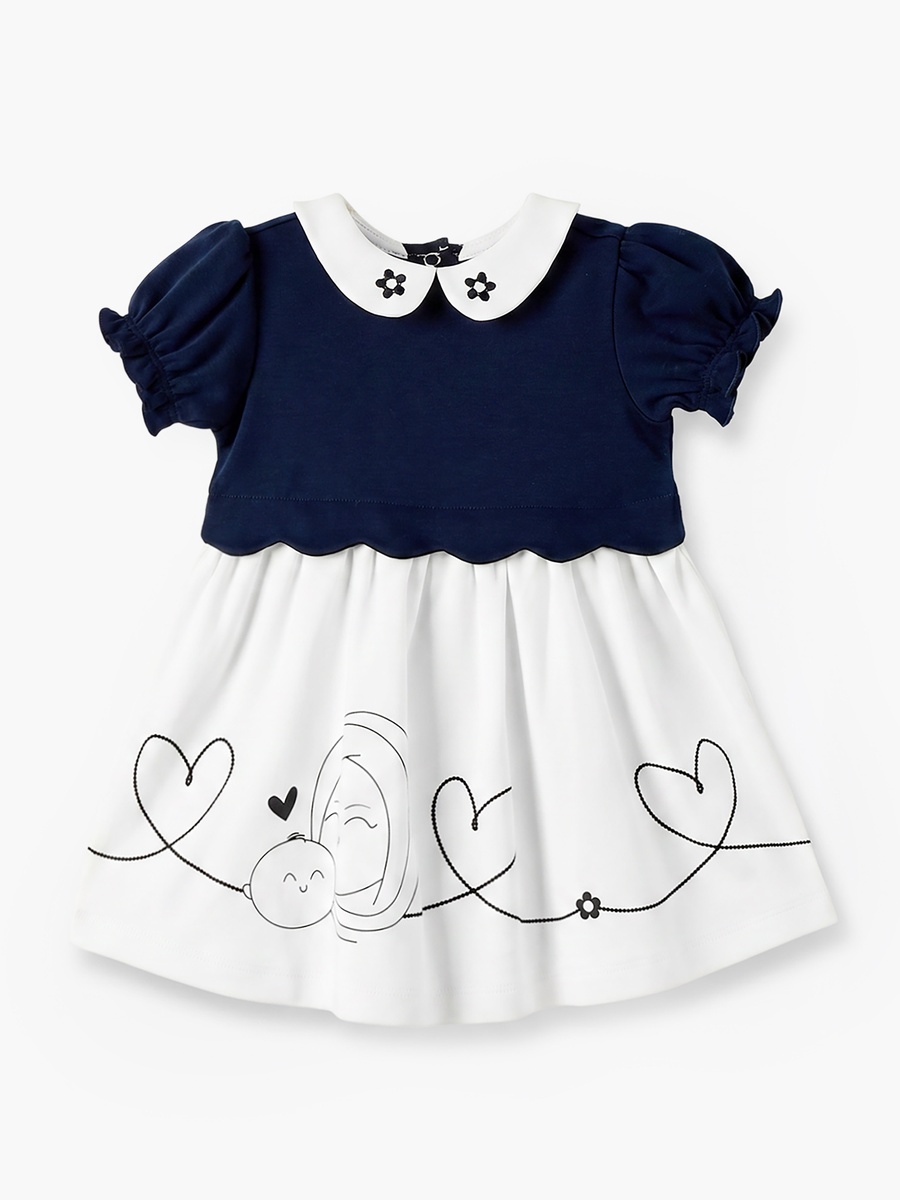 Peter Pan Collar Short Sleeves Knee Length Dress with Embroidery