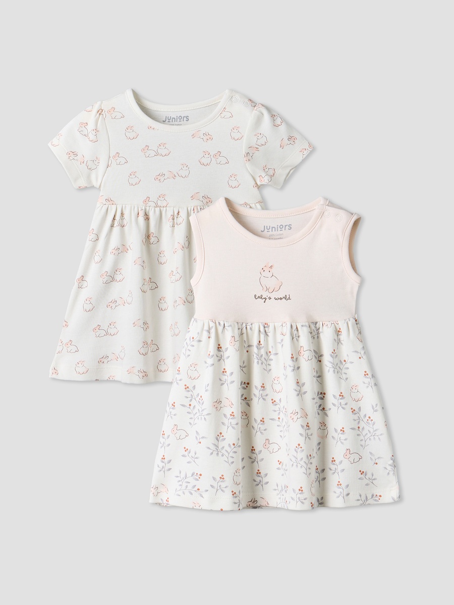 Pack of 2 Round Neck Knee Length Dress with Bunny Print
