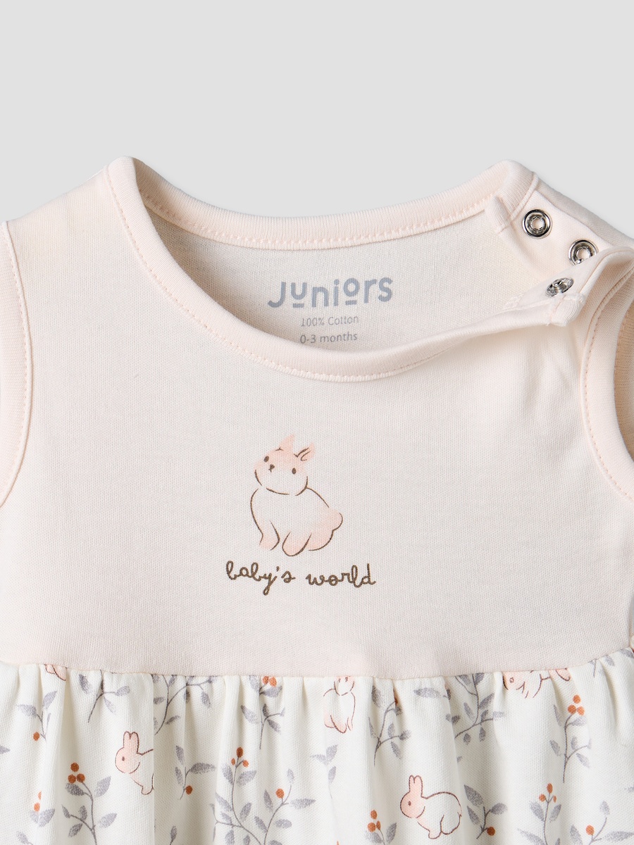 Pack of 2 Round Neck Knee Length Dress with Bunny Print