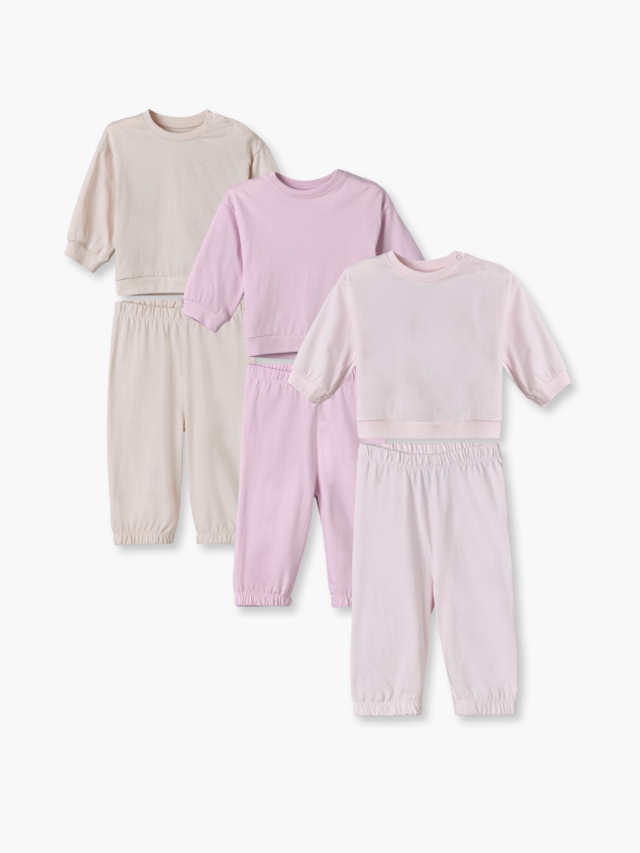 Pack of 3 Cotton Crew Neck Long Sleeves Pyjama Set with Snap Button Closure
