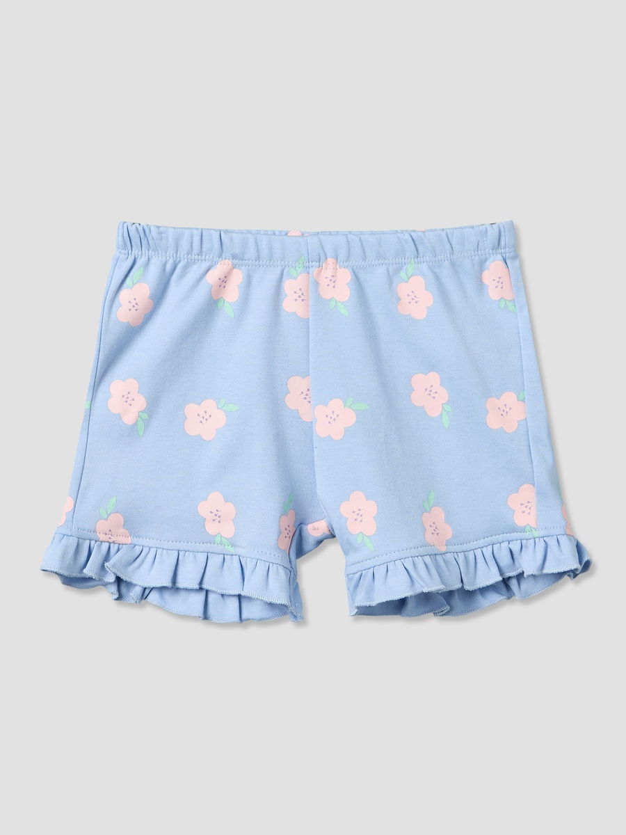 Pack of 2 Round Neck Short Sleeves T-Shirt and Shorts Set with Floral Print