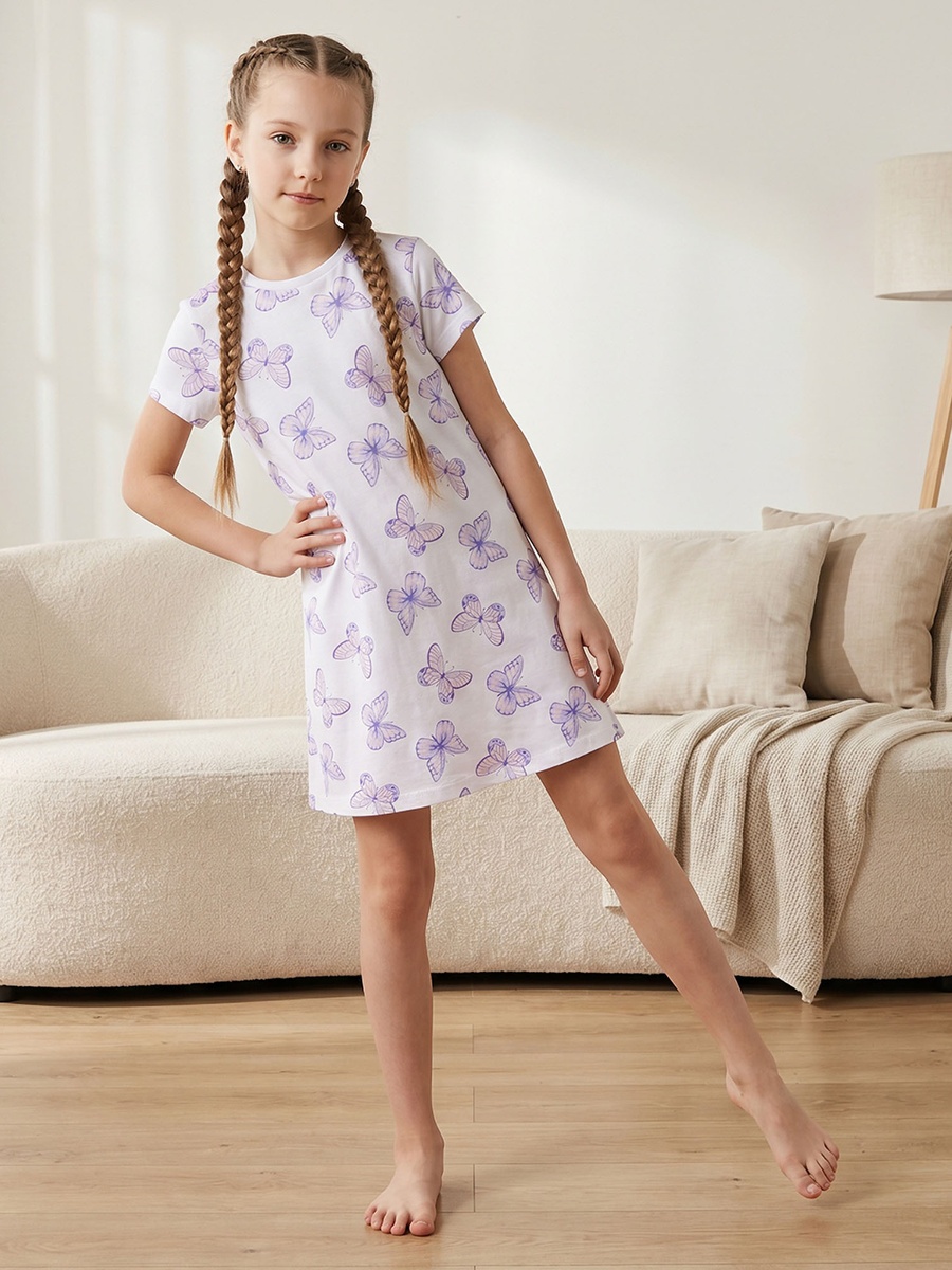 Pack of 2 Cotton Round Neck Short Sleeves Night Dress with Print