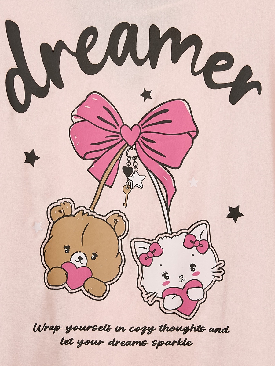 Cotton Collared Long Sleeves Sleepshirt with Graphic Print