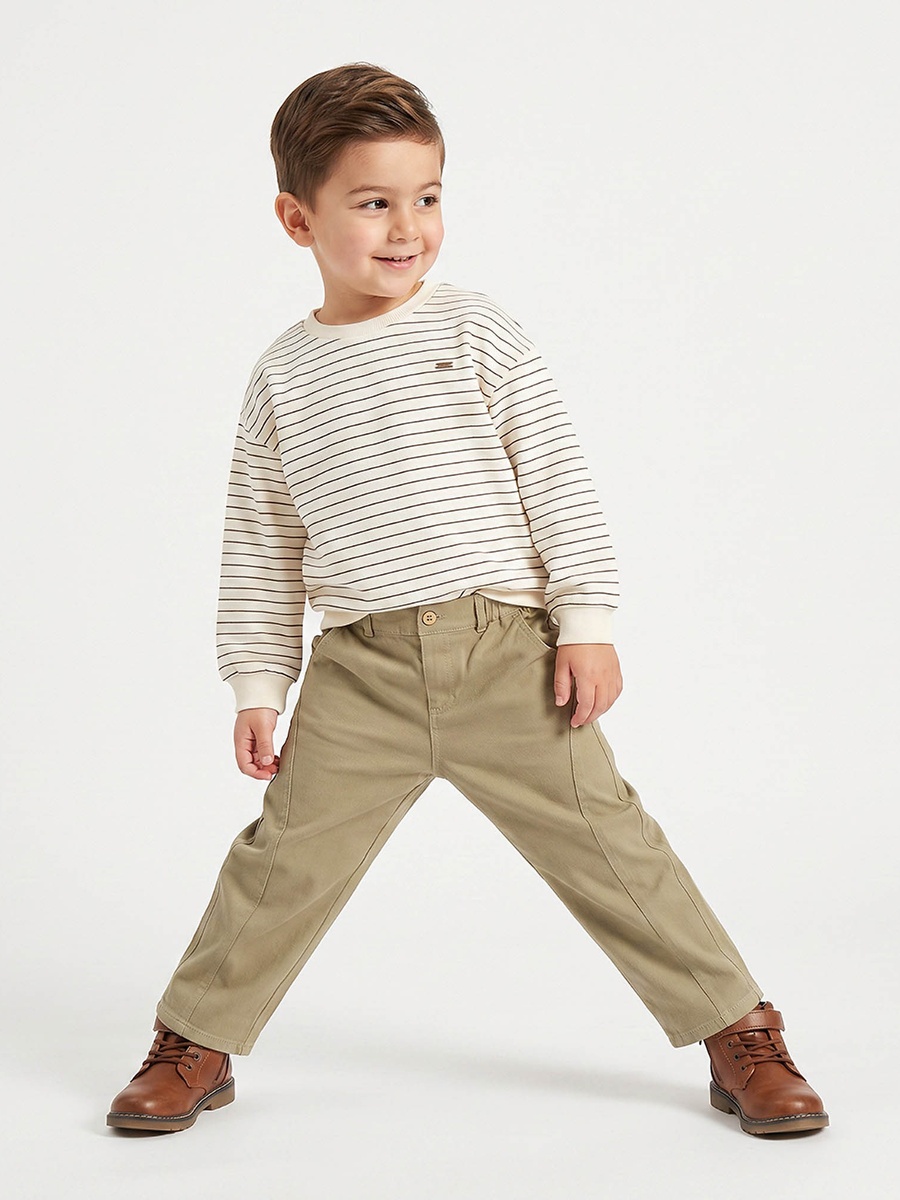 Straight Fit Trousers with Panelled Design, Button Waist