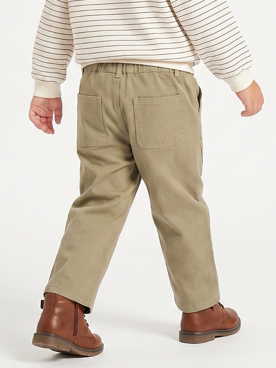Straight Fit Trousers with Panelled Design, Button Waist