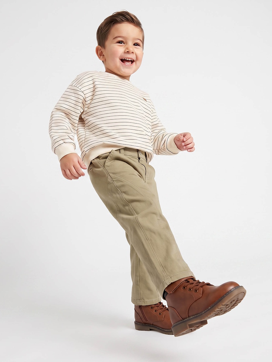 Straight Fit Trousers with Panelled Design, Button Waist