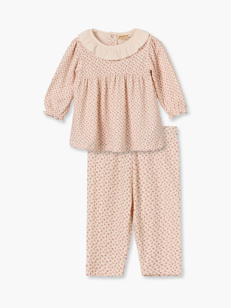 Cotton Round Long Sleeves Pyjama Set with Floral Print