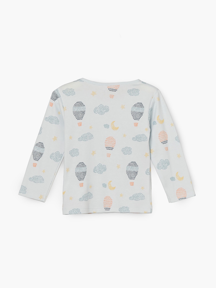 Cotton Crew Neck Long Sleeves Pyjama Set with Hot Air Balloon Print