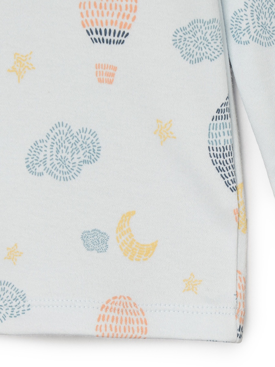 Cotton Crew Neck Long Sleeves Pyjama Set with Hot Air Balloon Print