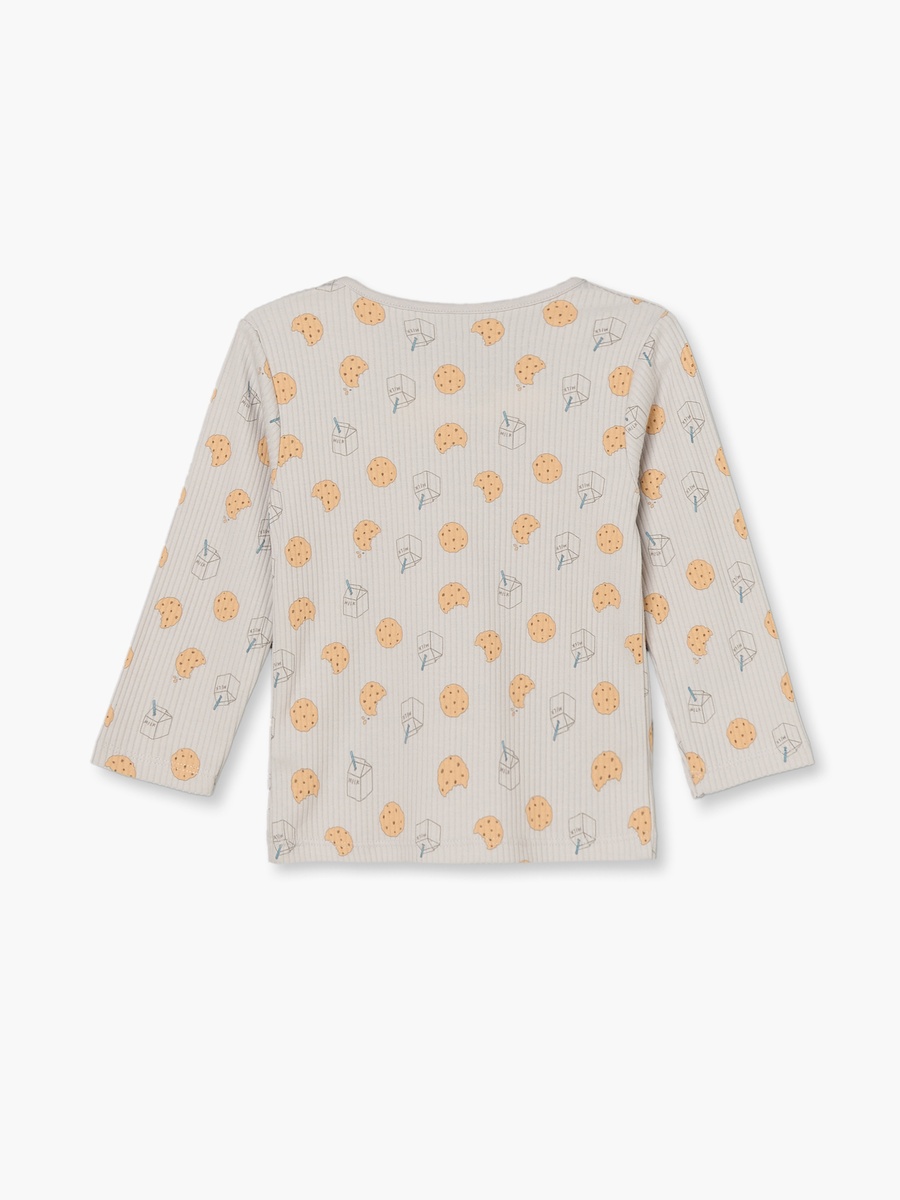 Cotton Crew Neck Long Sleeves Pyjama Set with Milk and Cookie Print