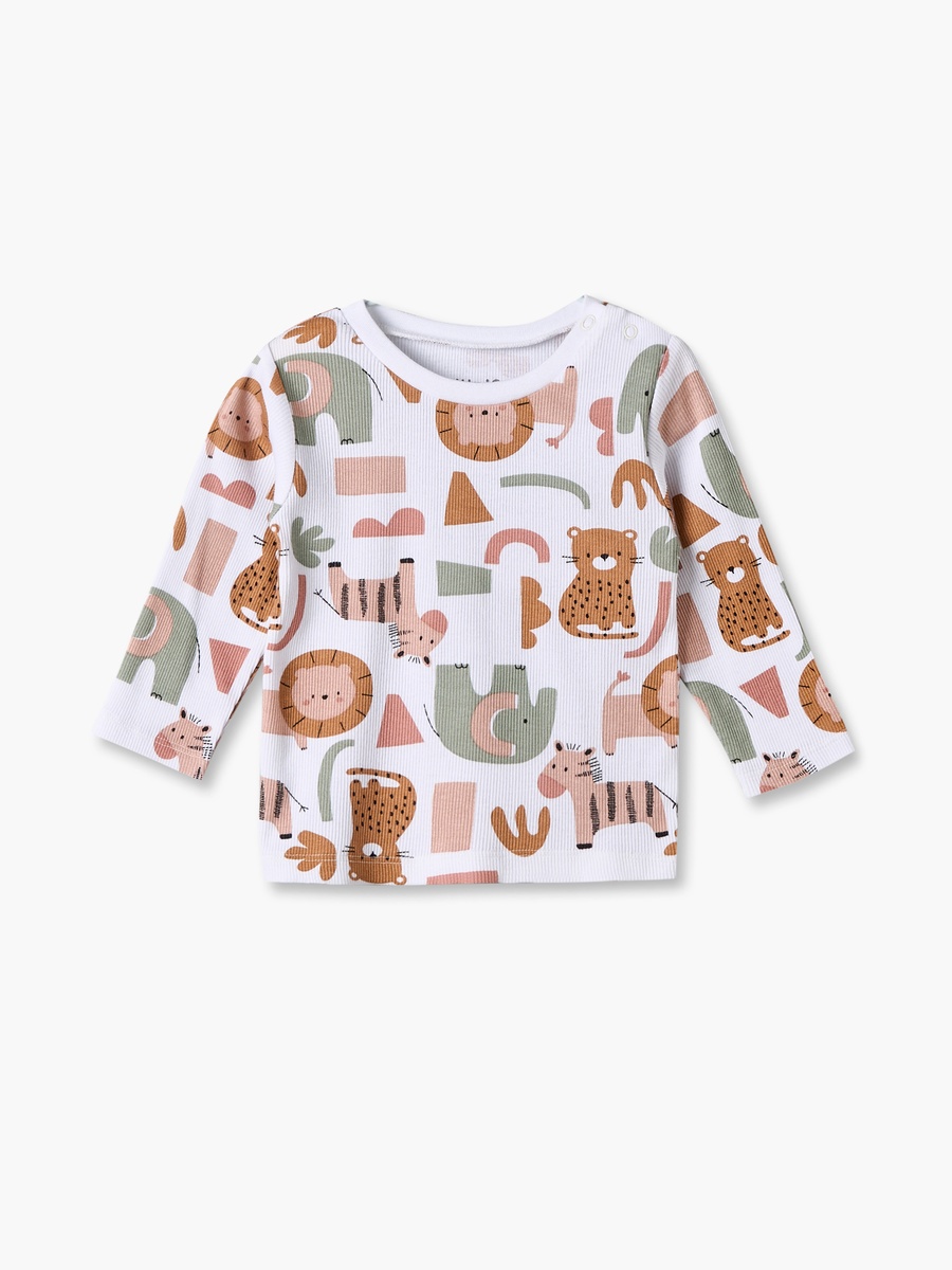 Cotton Crew Neck Long Sleeves Pyjama Set with Safari Print