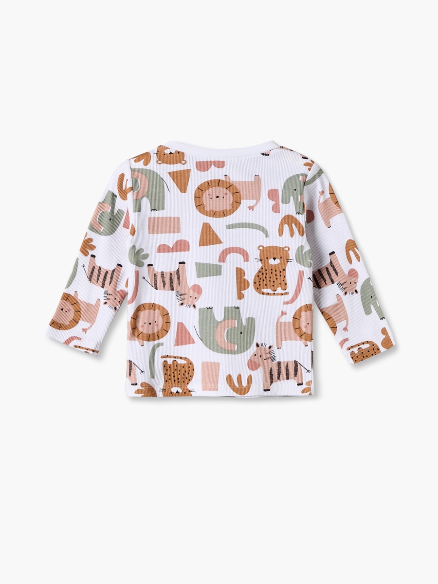 Cotton Crew Neck Long Sleeves Pyjama Set with Safari Print