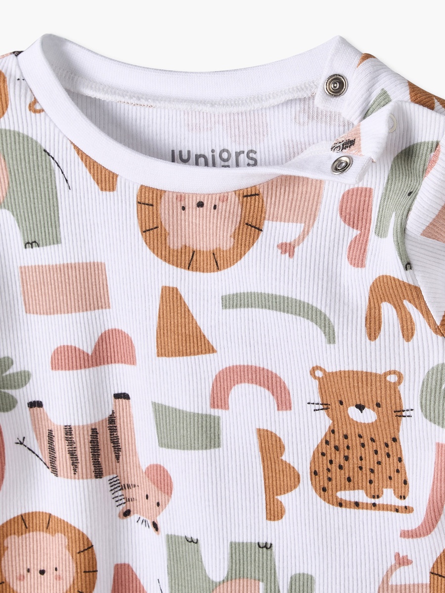 Cotton Crew Neck Long Sleeves Pyjama Set with Safari Print