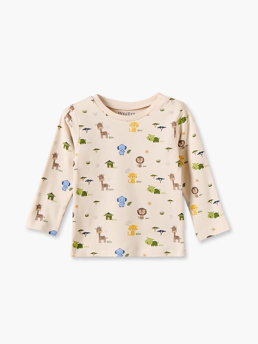 Cotton Crew Neck Long Sleeves Pyjama Set with Safari Print