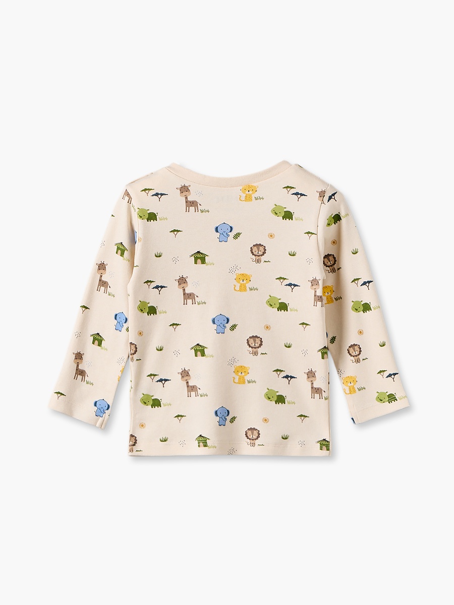 Cotton Crew Neck Long Sleeves Pyjama Set with Safari Print