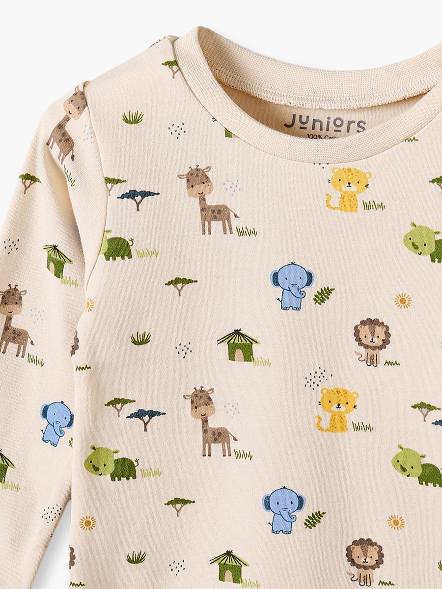 Cotton Crew Neck Long Sleeves Pyjama Set with Safari Print
