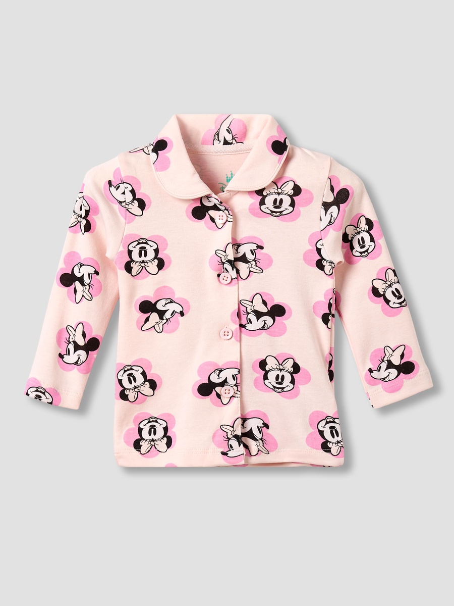 Cotton Collared Long Sleeves Pyjama Set with Minnie Mouse Print