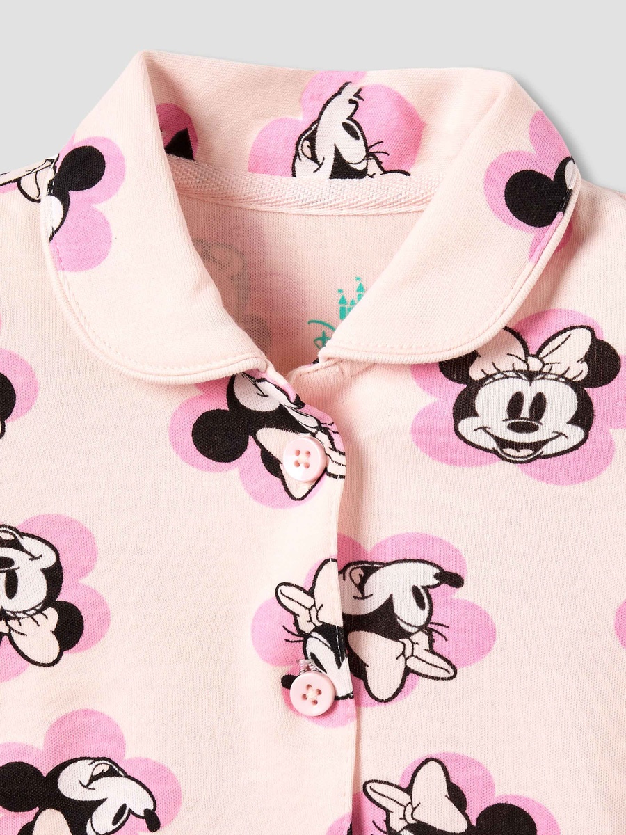 Cotton Collared Long Sleeves Pyjama Set with Minnie Mouse Print