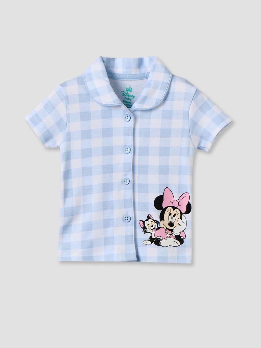 Collared Short Sleeves Shirt and Shorts Set with Minnie Mouse Print