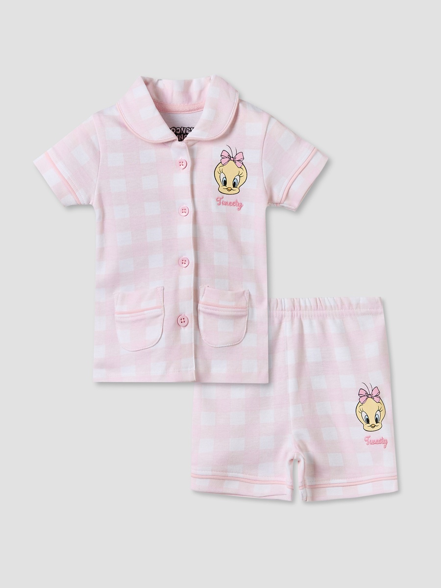 Collared Short Sleeves Shirt and Shorts Set with Tweety Print