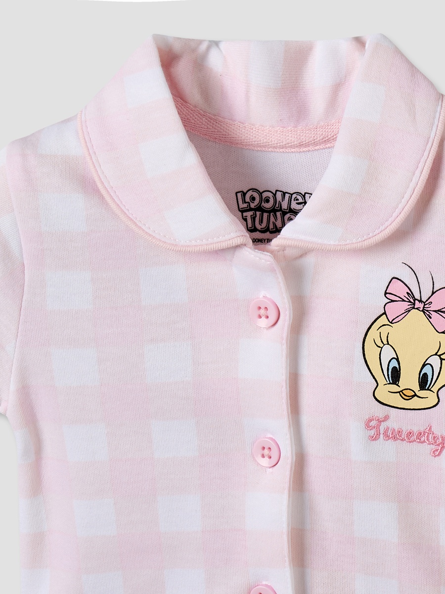 Collared Short Sleeves Shirt and Shorts Set with Tweety Print