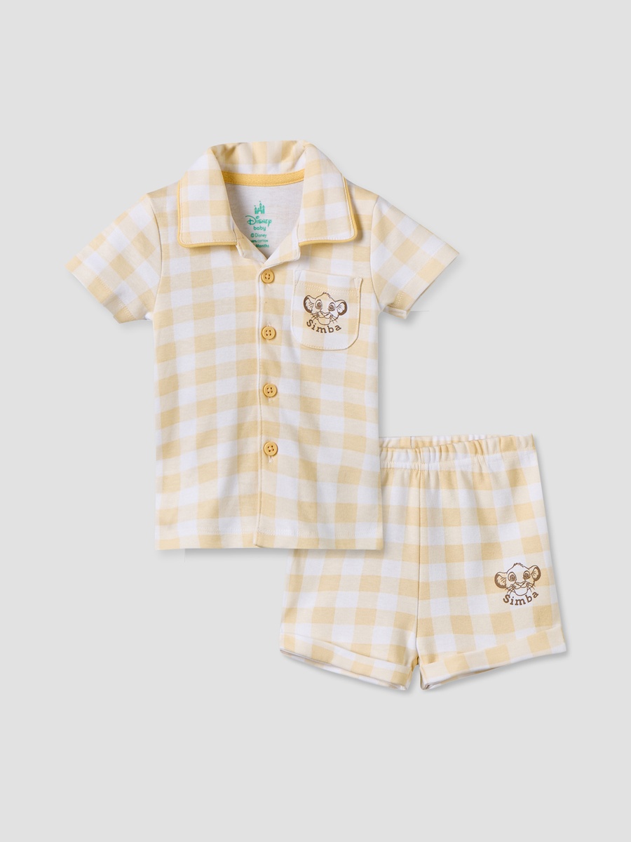 Collared Short Sleeves Shirt and Shorts Set with Simba Print