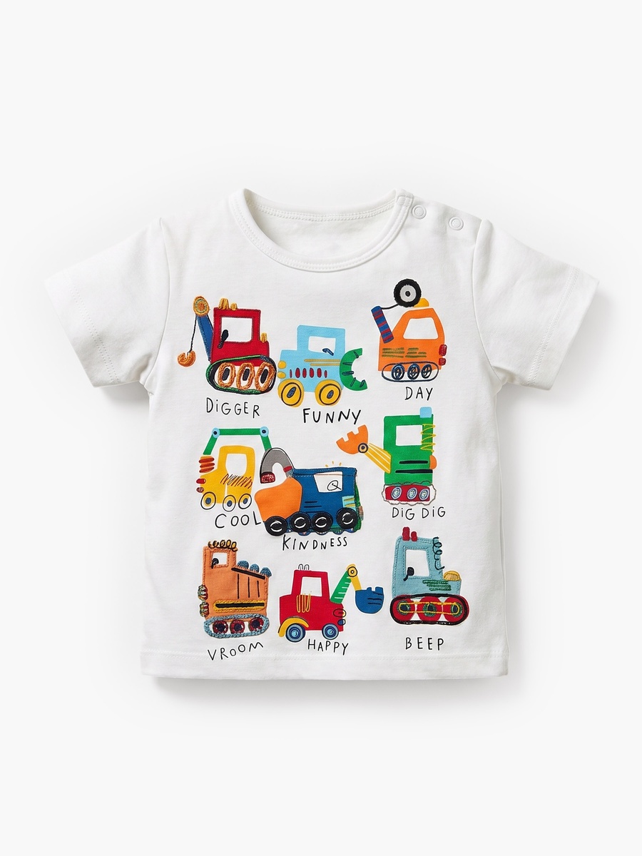 Crew Neck Short Sleeves T-Shirt and Shorts Set with Transport Print