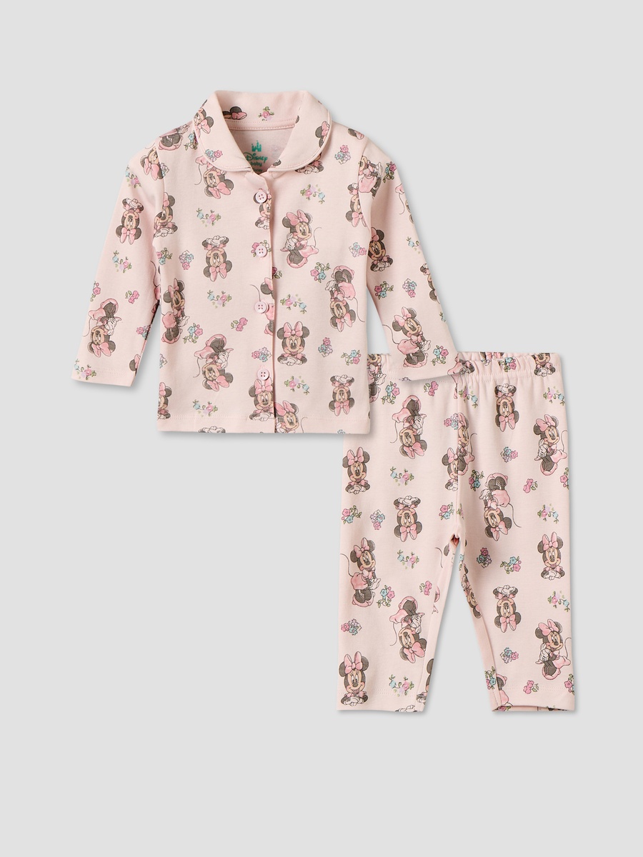 Cotton Collared Long Sleeves Pyjama Set with Minnie Mouse Print