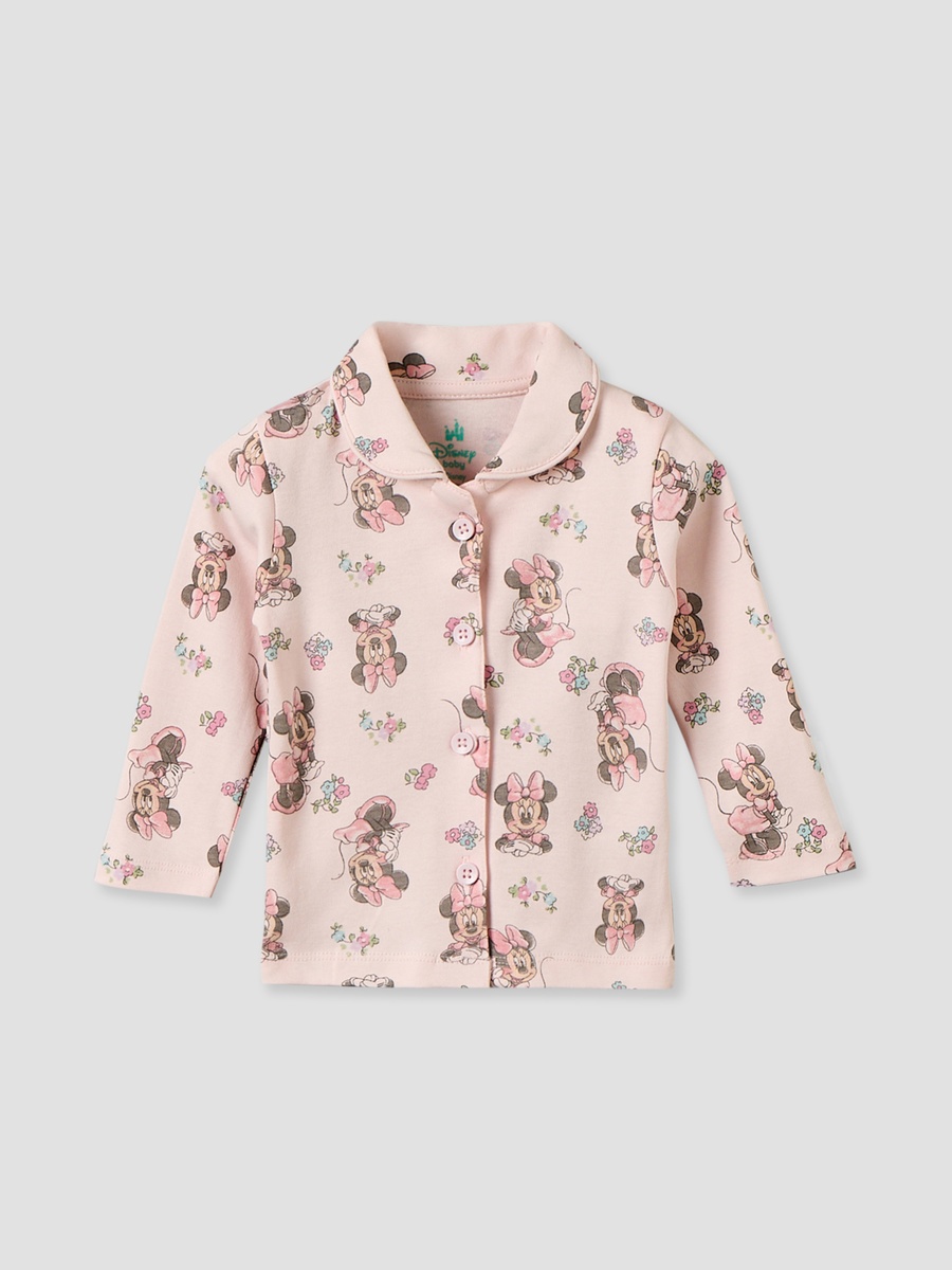 Cotton Collared Long Sleeves Pyjama Set with Minnie Mouse Print