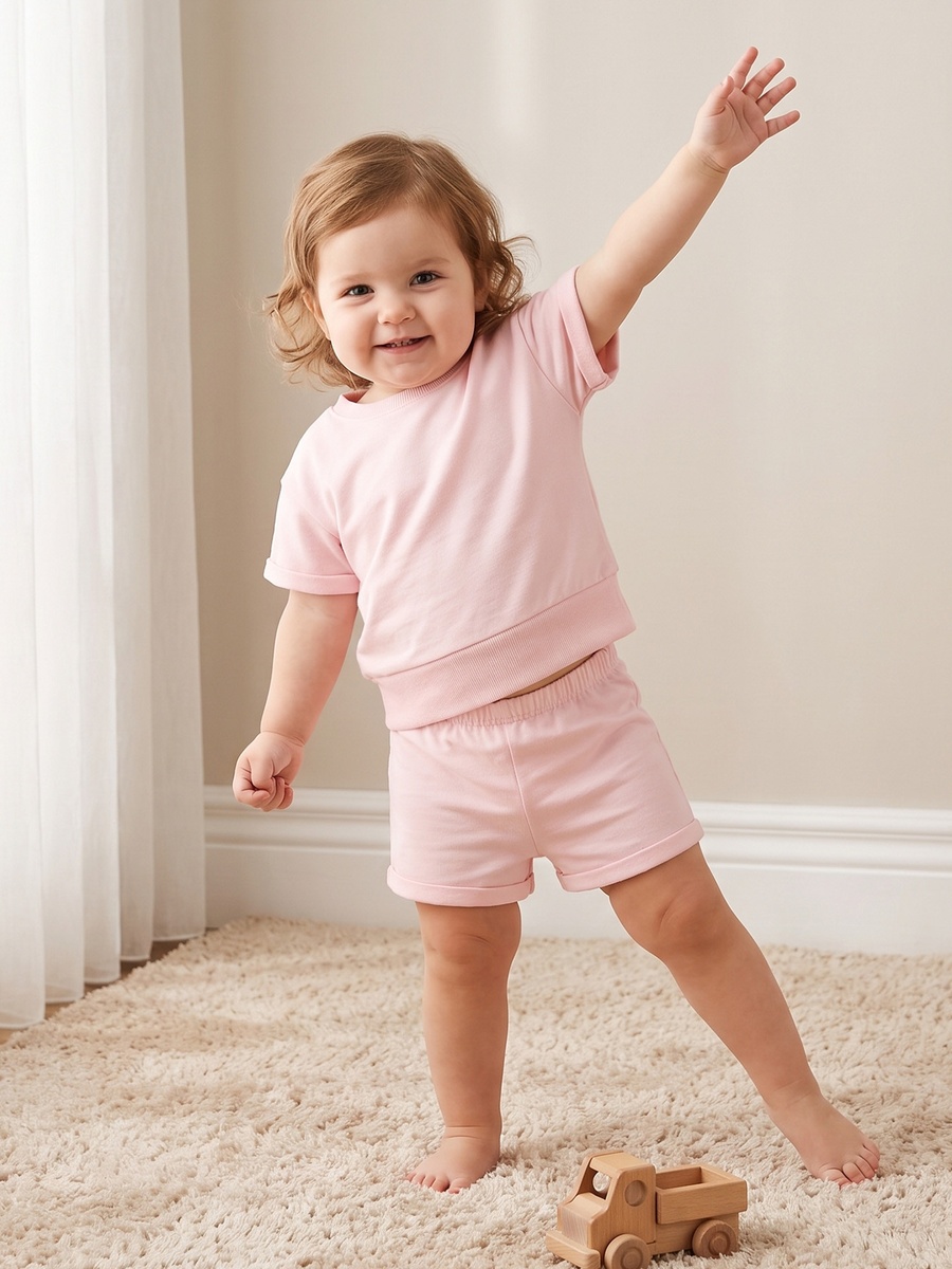 Crew Neck Short Sleeves T-Shirt and Shorts Set with Rolled Cuffs