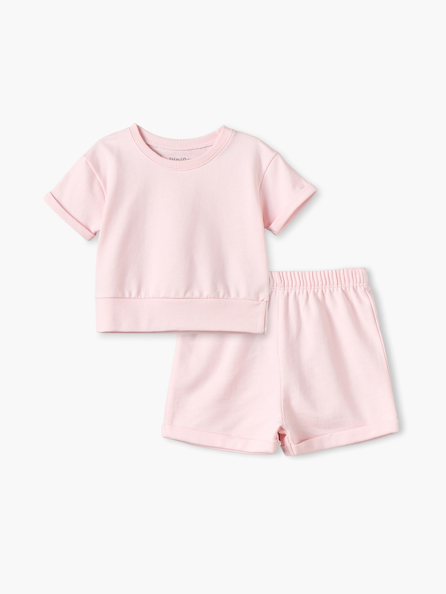 Crew Neck Short Sleeves T-Shirt and Shorts Set with Rolled Cuffs