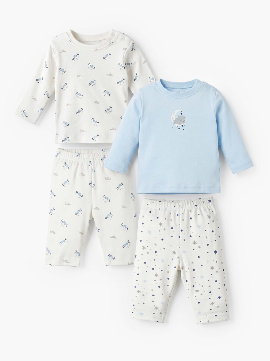 Cotton Crew Neck Long Sleeves Pyjama Set with Celestial Print