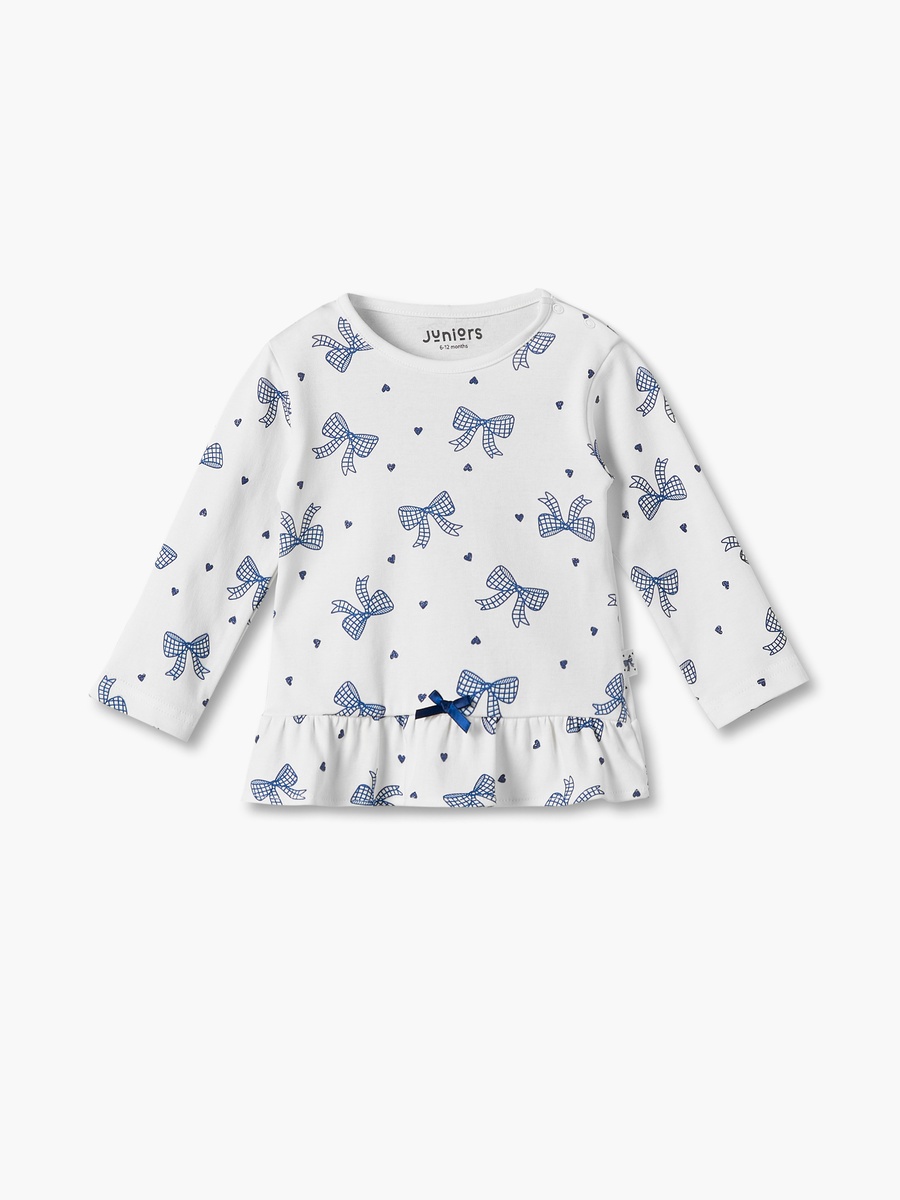 Cotton Crew Neck Long Sleeves Pyjama Set with Bow Print