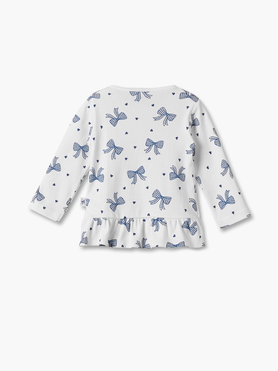 Cotton Crew Neck Long Sleeves Pyjama Set with Bow Print