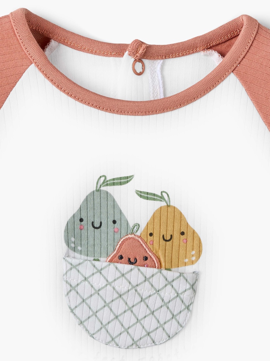 Cotton Round Neck Long Sleeves Pyjama Set with Fruit Print