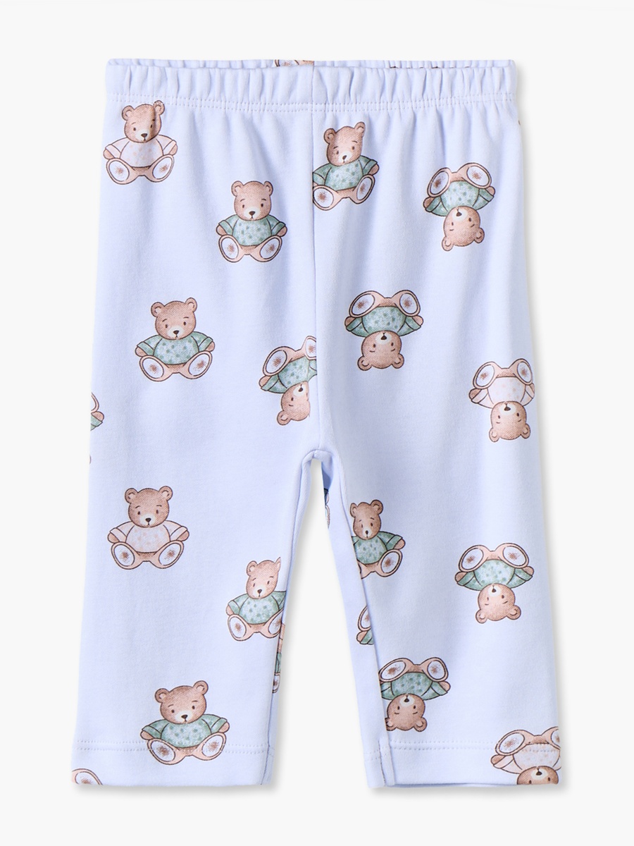 Cotton Crew Neck Long Sleeves Pyjama Set with Teddy Bear Print