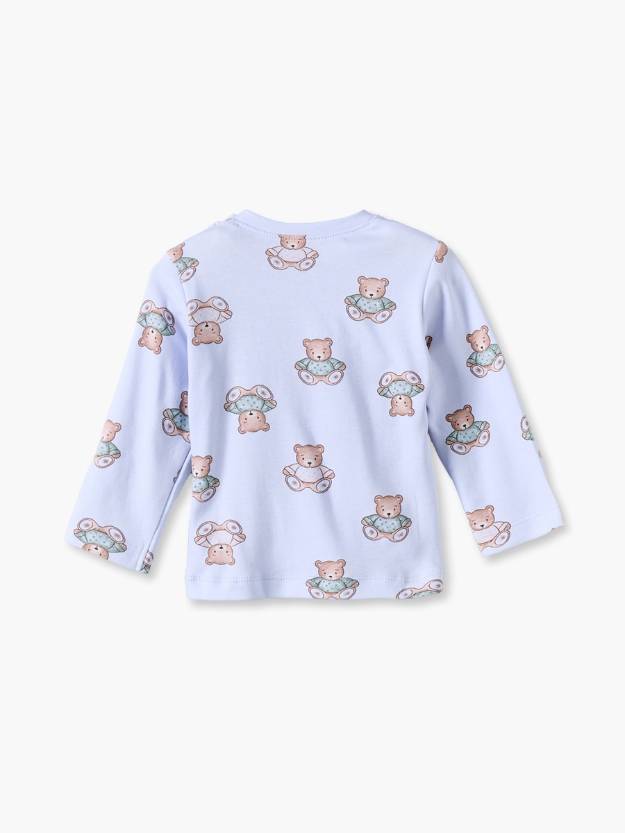 Cotton Crew Neck Long Sleeves Pyjama Set with Teddy Bear Print