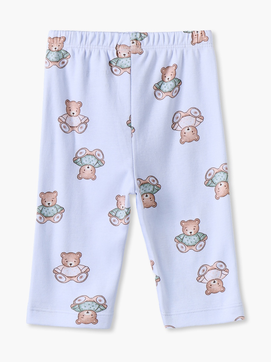 Cotton Crew Neck Long Sleeves Pyjama Set with Teddy Bear Print