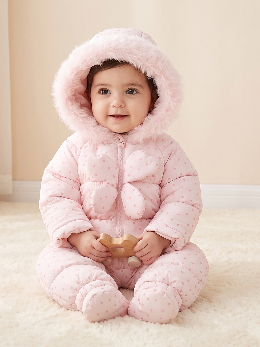 Hooded Long Sleeves Coverall with Heart Print