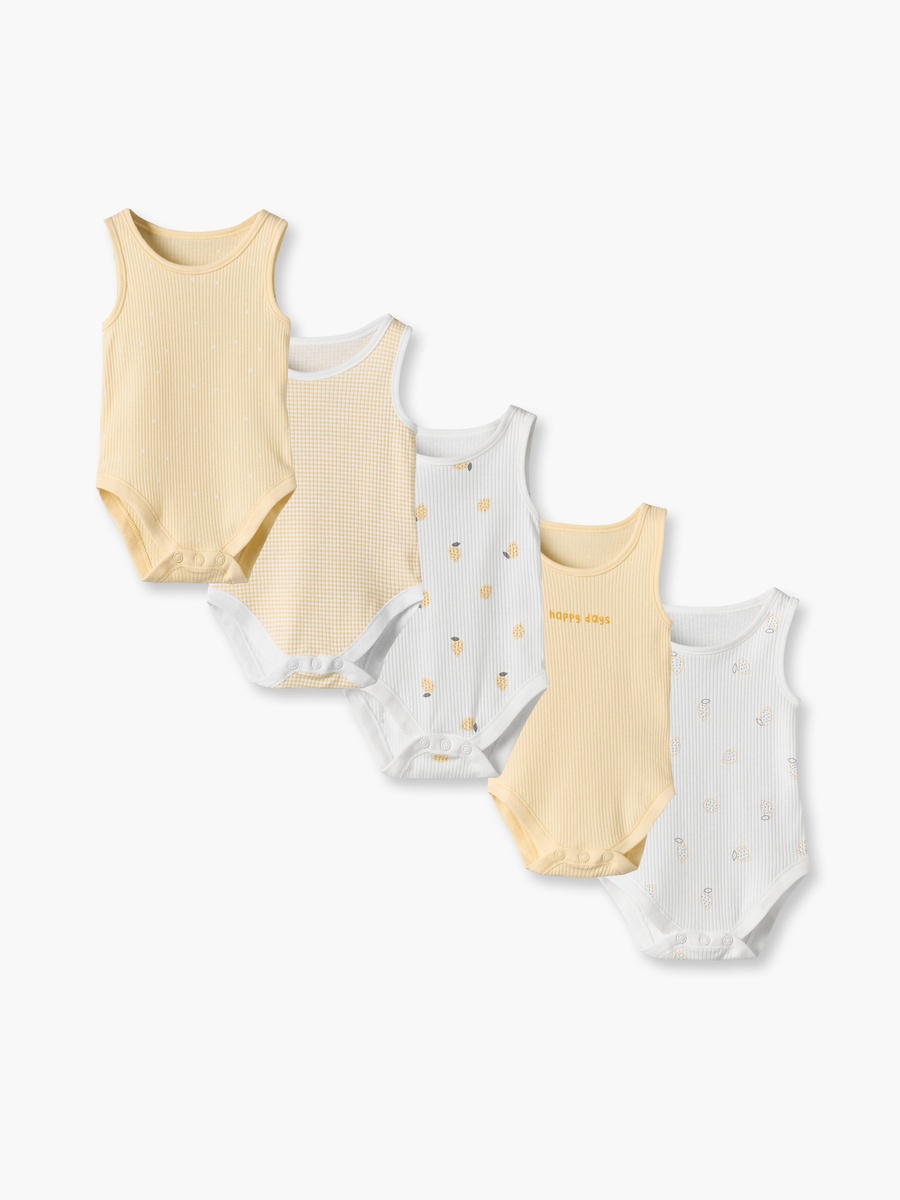 Pack of 5 Crew Neck Sleeveless Bodysuit with Assorted Print
