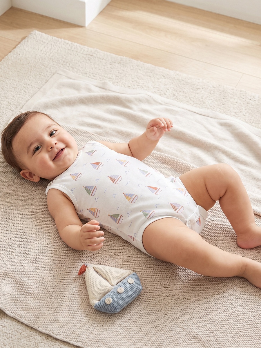 Pack of 5 Crew Neck Sleeveless Bodysuit with Nautical Print