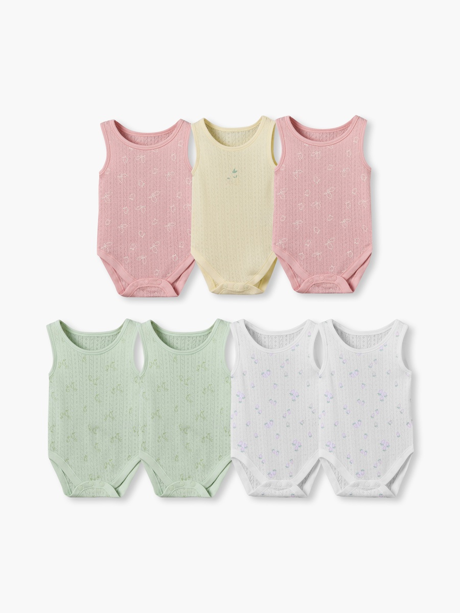 Pack of 7 Cotton Crew Neck Sleeveless Bodysuit with Snap Button Closure