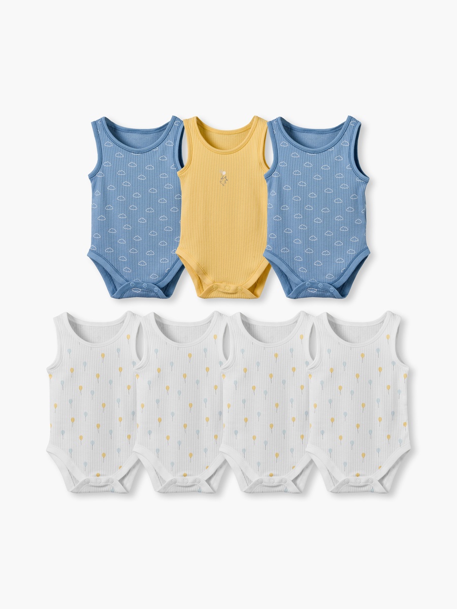 Pack of 7 Round Neck Sleeveless Bodysuit with Snap Button Closure