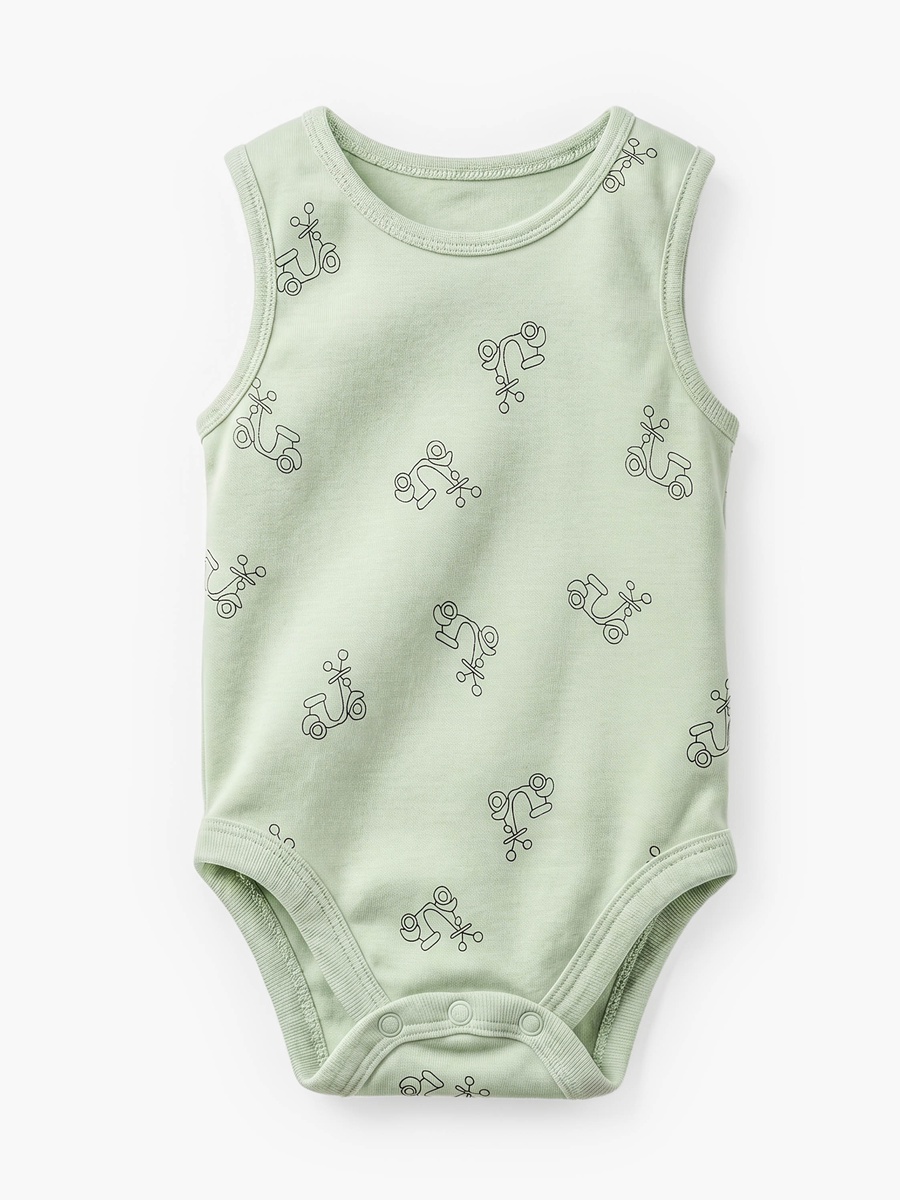 Pack of 7 Crew Neck Sleeveless Bodysuit with Vehicle Print