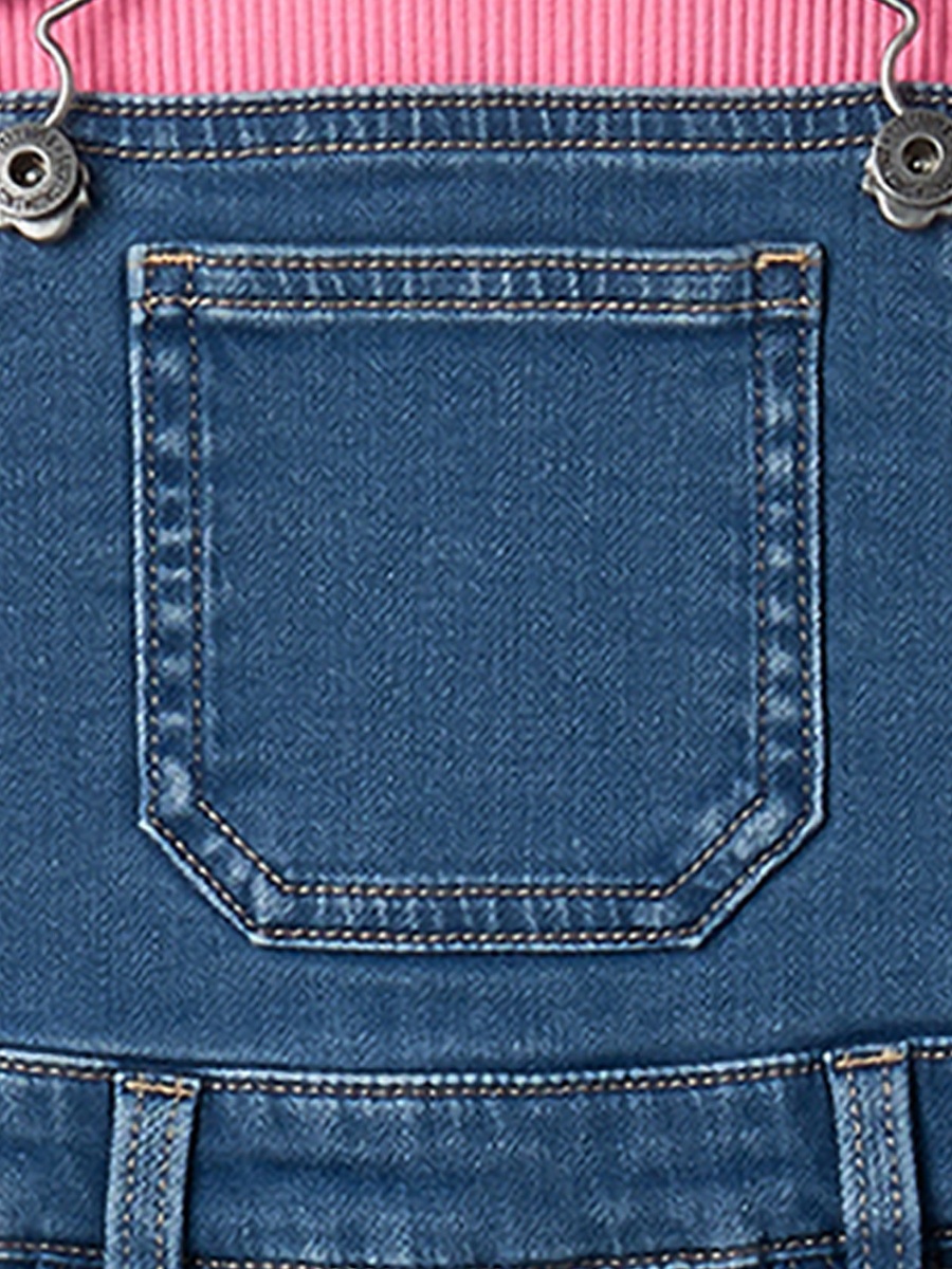 Round Neck Short Sleeves Dungaree with Denim Design