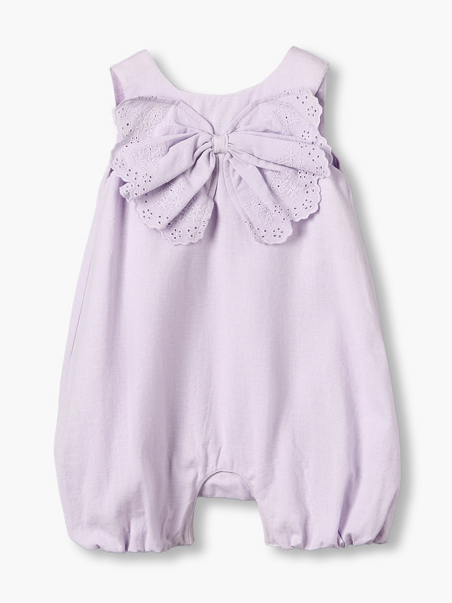 Round Neck Sleeveless Romper with Embroidered Bow
